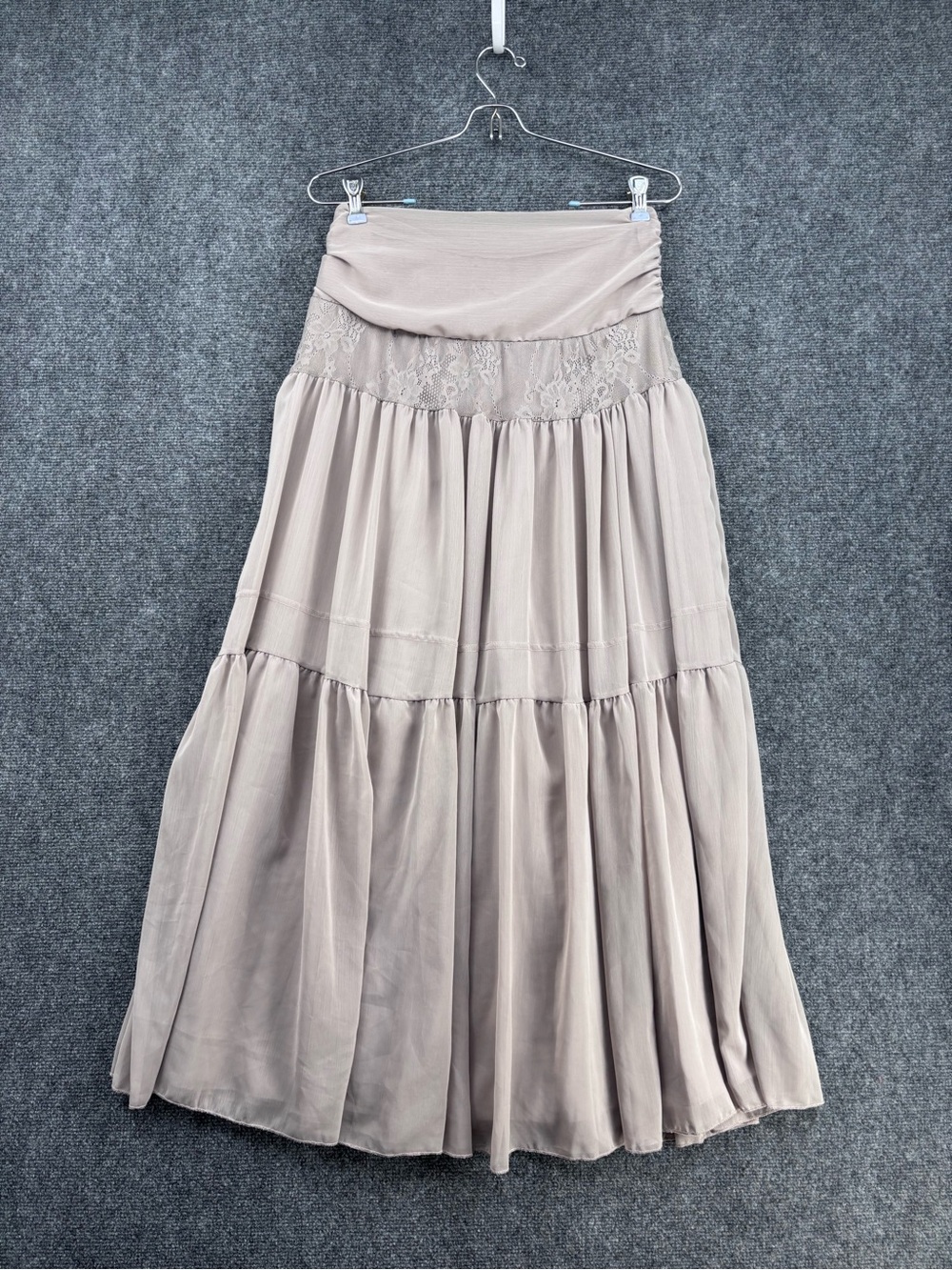 Taupe Boho Fairycore Whimsigoth Tiered Maxi Skirt Women’s S